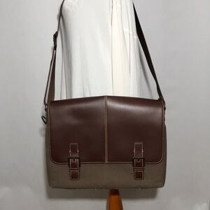 BOCONI NASHVILLE BRYANT LTE SLIM DOUBLE BUCKLE CANVAS & LEATHER MESSENGER